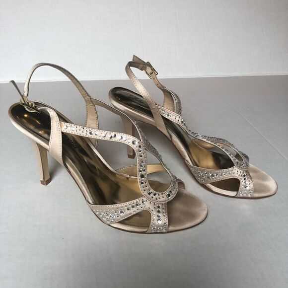 Lulu Townsend dressy sandals Champagne Lt Nikita rhinestones Size 8 in box - Picture 2 of 10